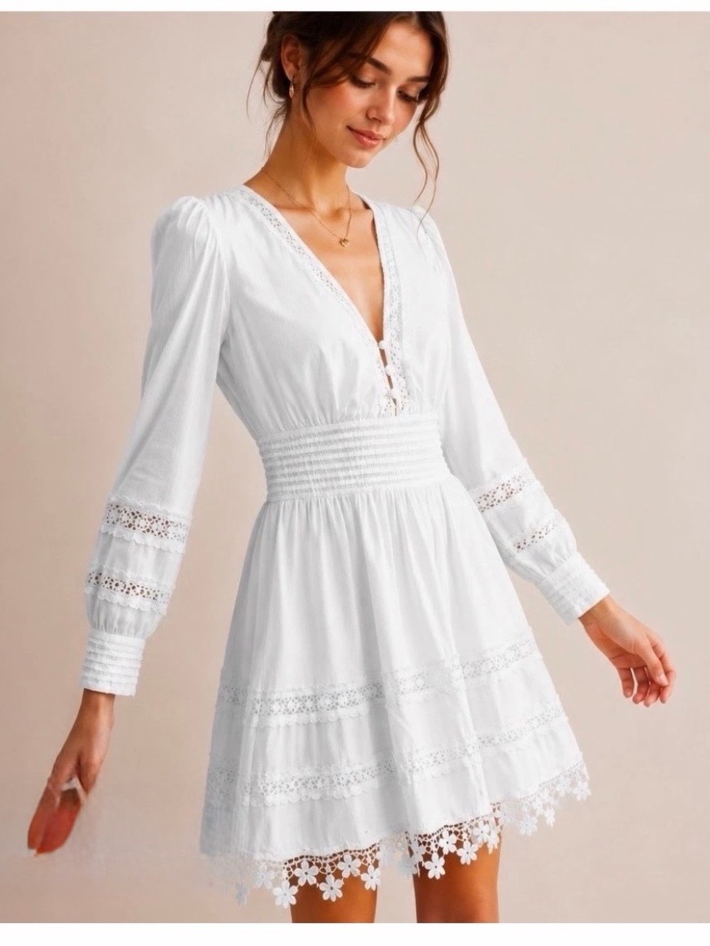 Boden White Lace Trim Mini Dress Size 6